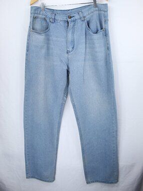Play Bigg Men's Light Blue Natural Wash Straight Leg Baggy Jeans Size 36 Japan